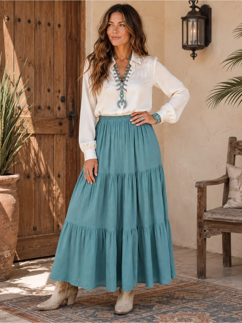 Double D Ranchwear • Turquoise Tiered Broomstick Maxi Skirt